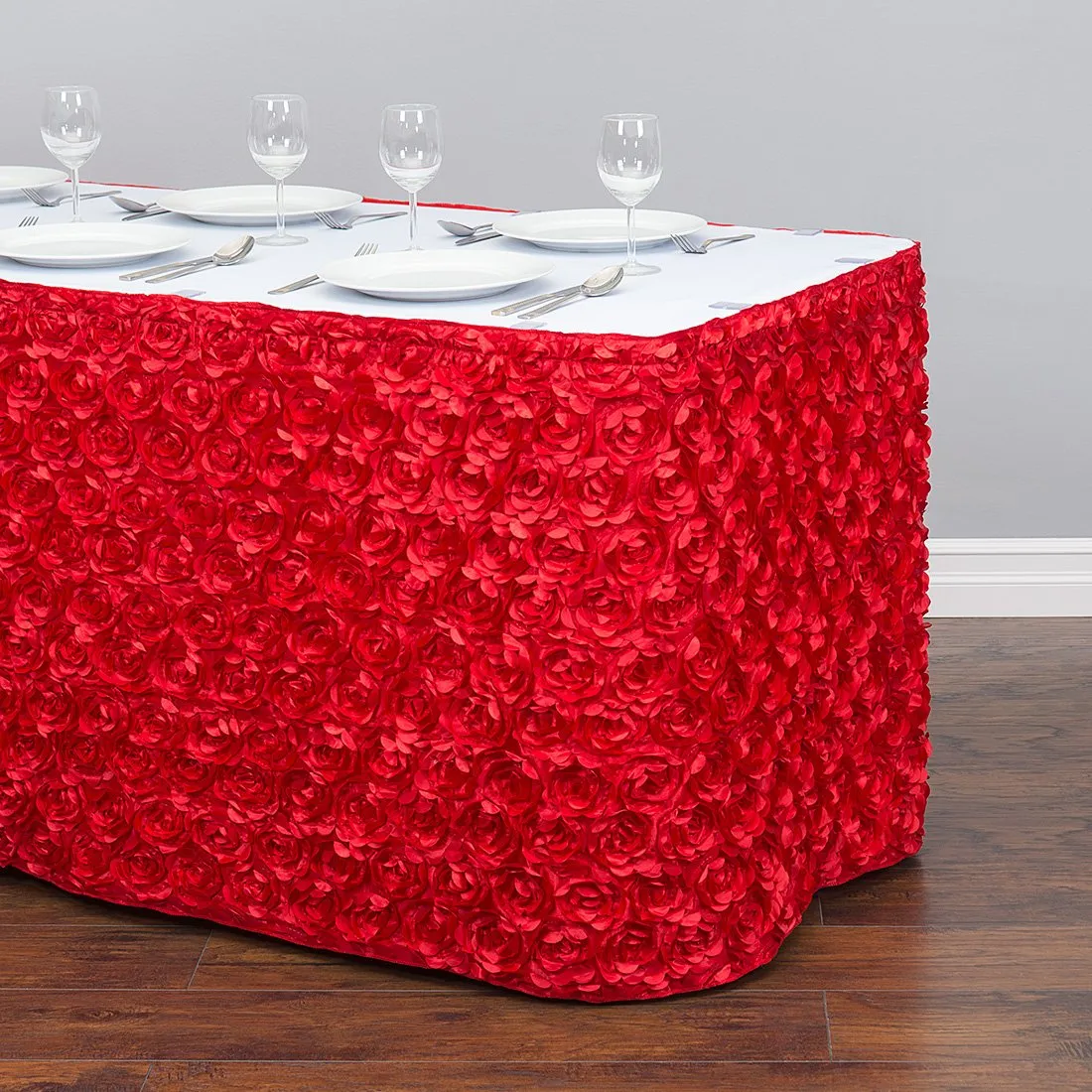 17 ft. Rosette Satin Table Skirt (13 Colors)