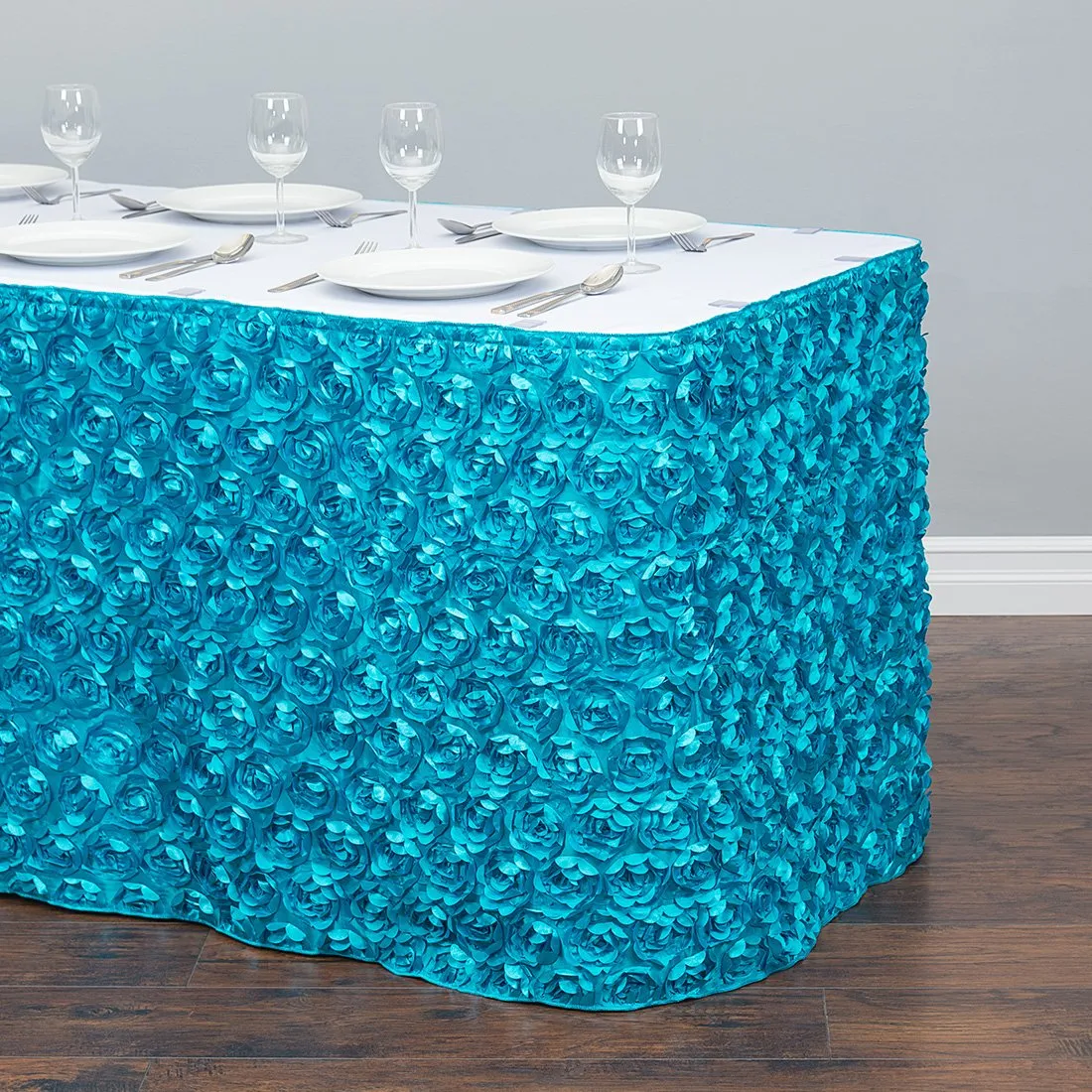 17 ft. Rosette Satin Table Skirt (13 Colors)