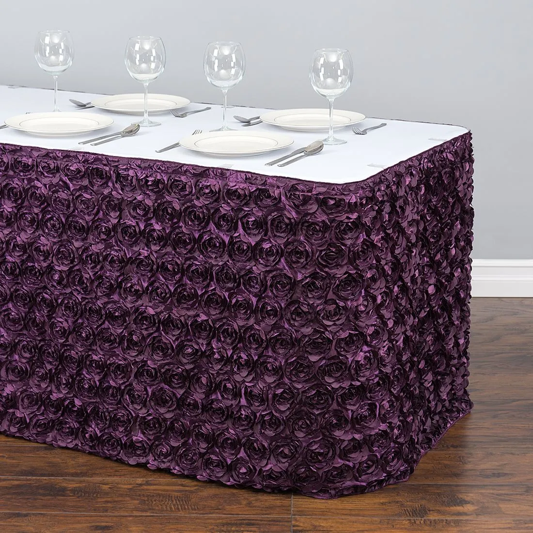 17 ft. Rosette Satin Table Skirt (13 Colors)