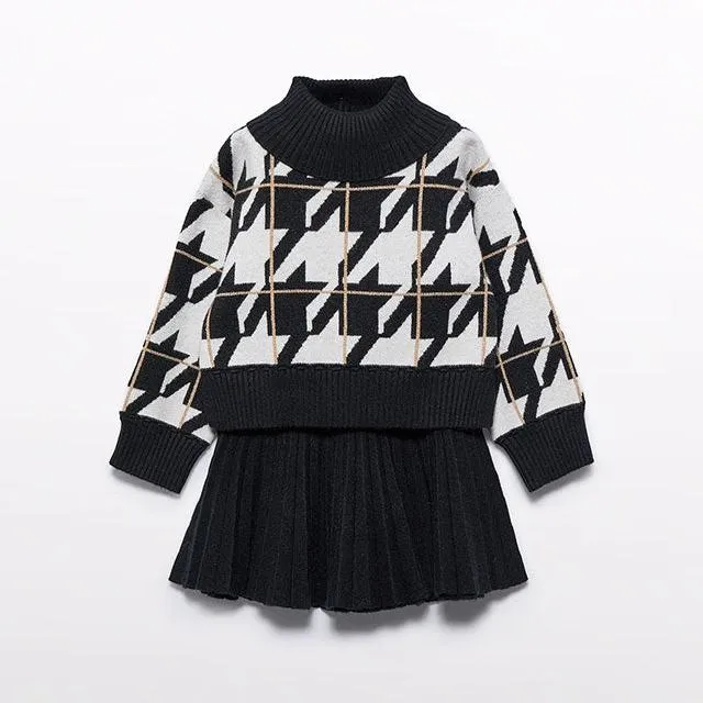 Abel & Lula girls pleated knit skirt set