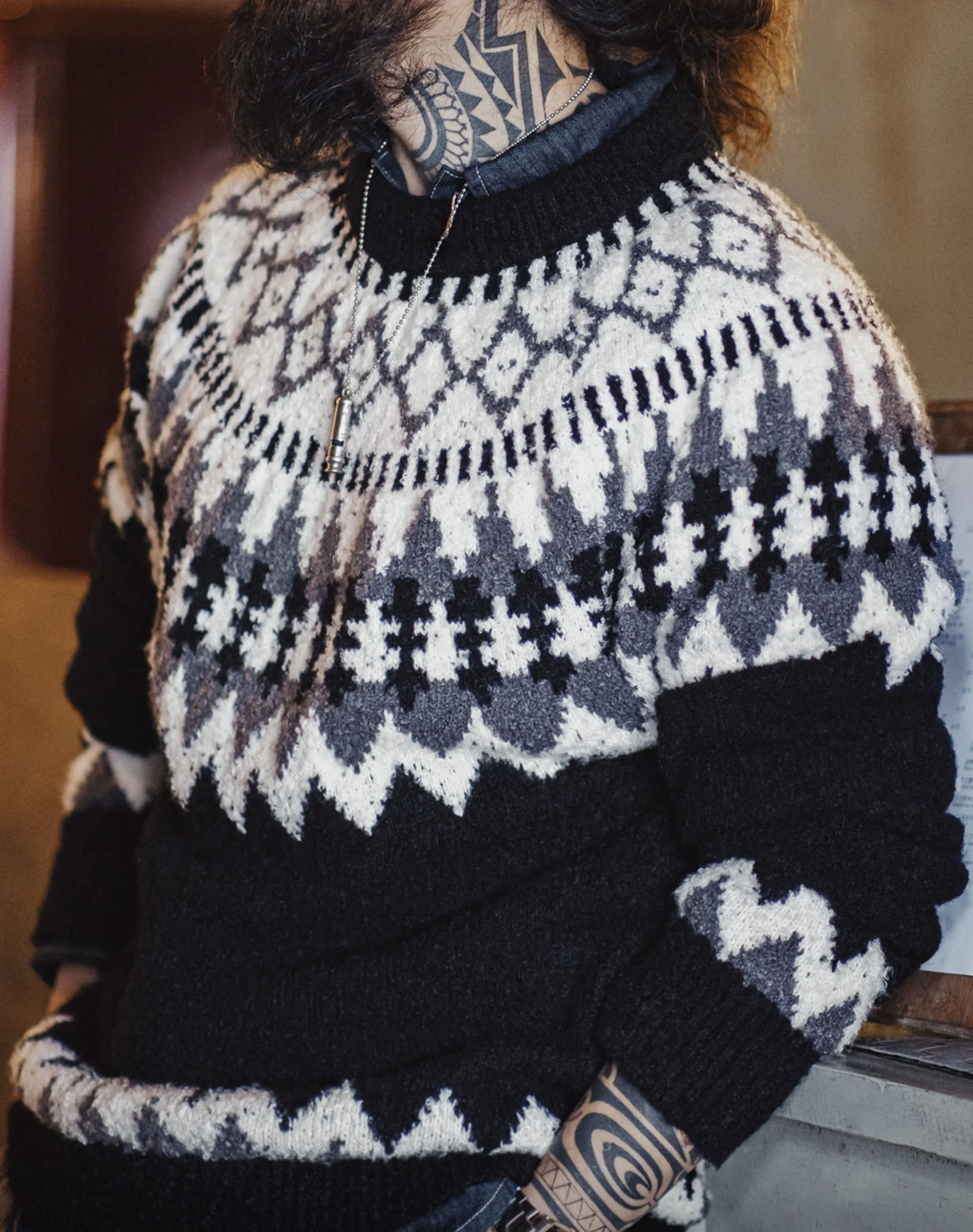 American Retro Heavyweight Icelandic Fair Isle Men's Sweater