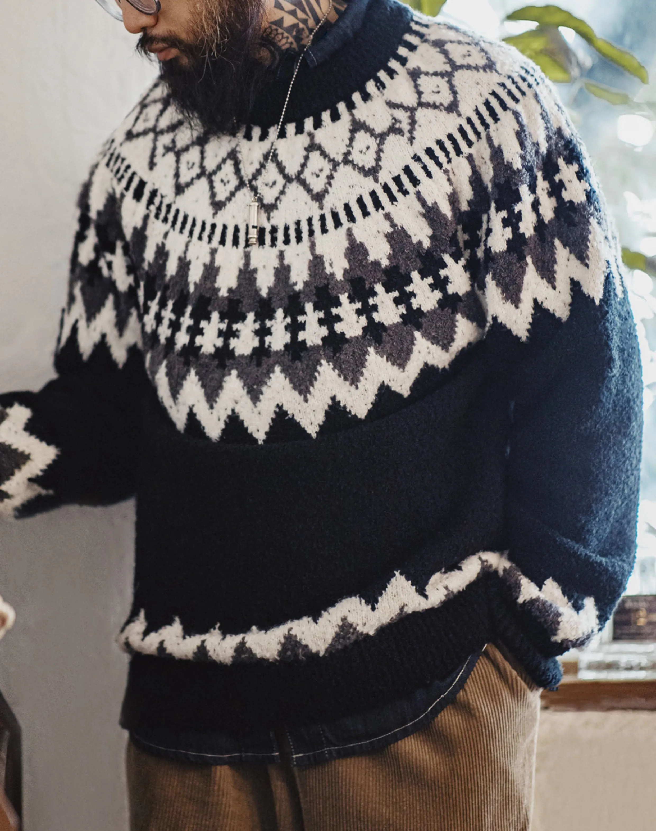 American Retro Heavyweight Icelandic Fair Isle Men's Sweater