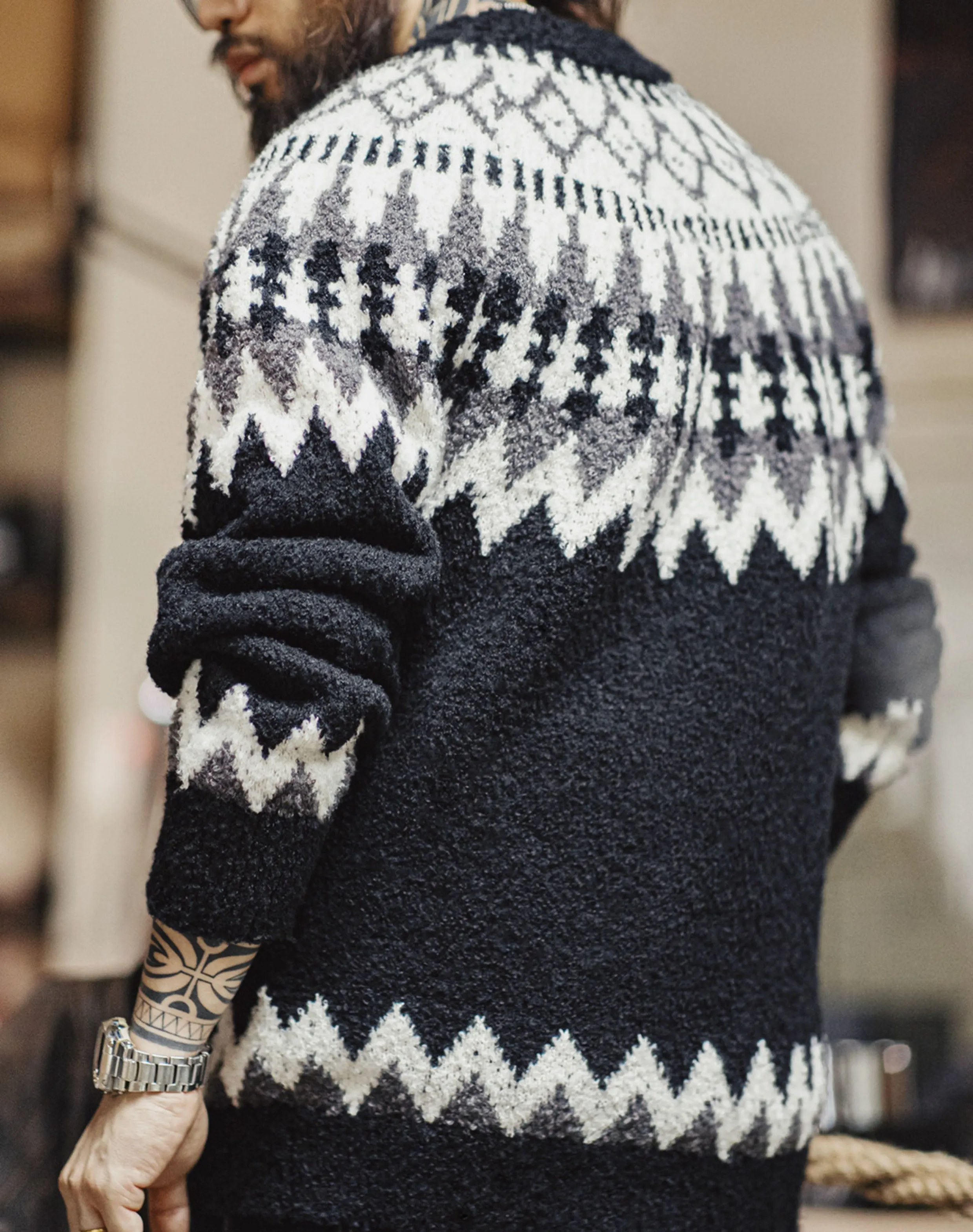 American Retro Heavyweight Icelandic Fair Isle Men's Sweater