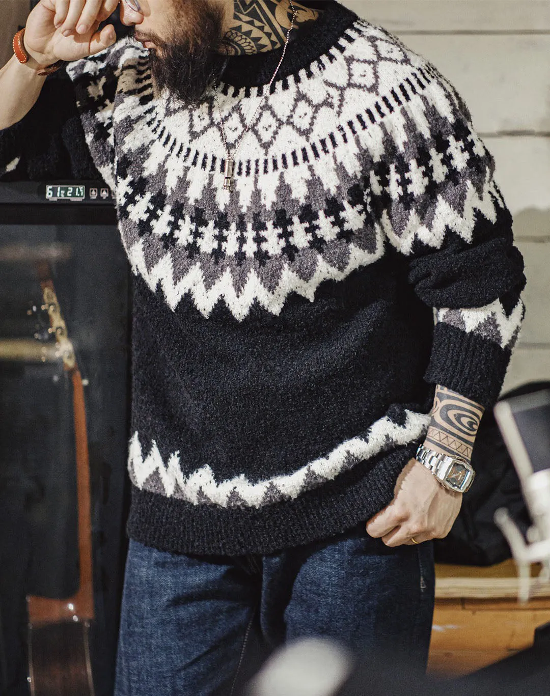 American Retro Heavyweight Icelandic Fair Isle Men's Sweater