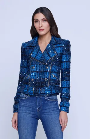 Billie Belted Jacket Cobalt Multi Tweed