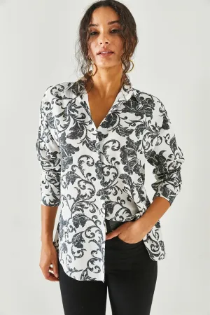 Black Floral Linen Button Down Shirt