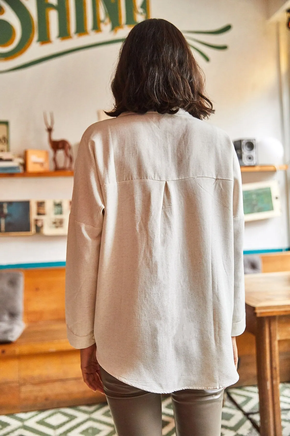 Black Linen Button Down Blouse