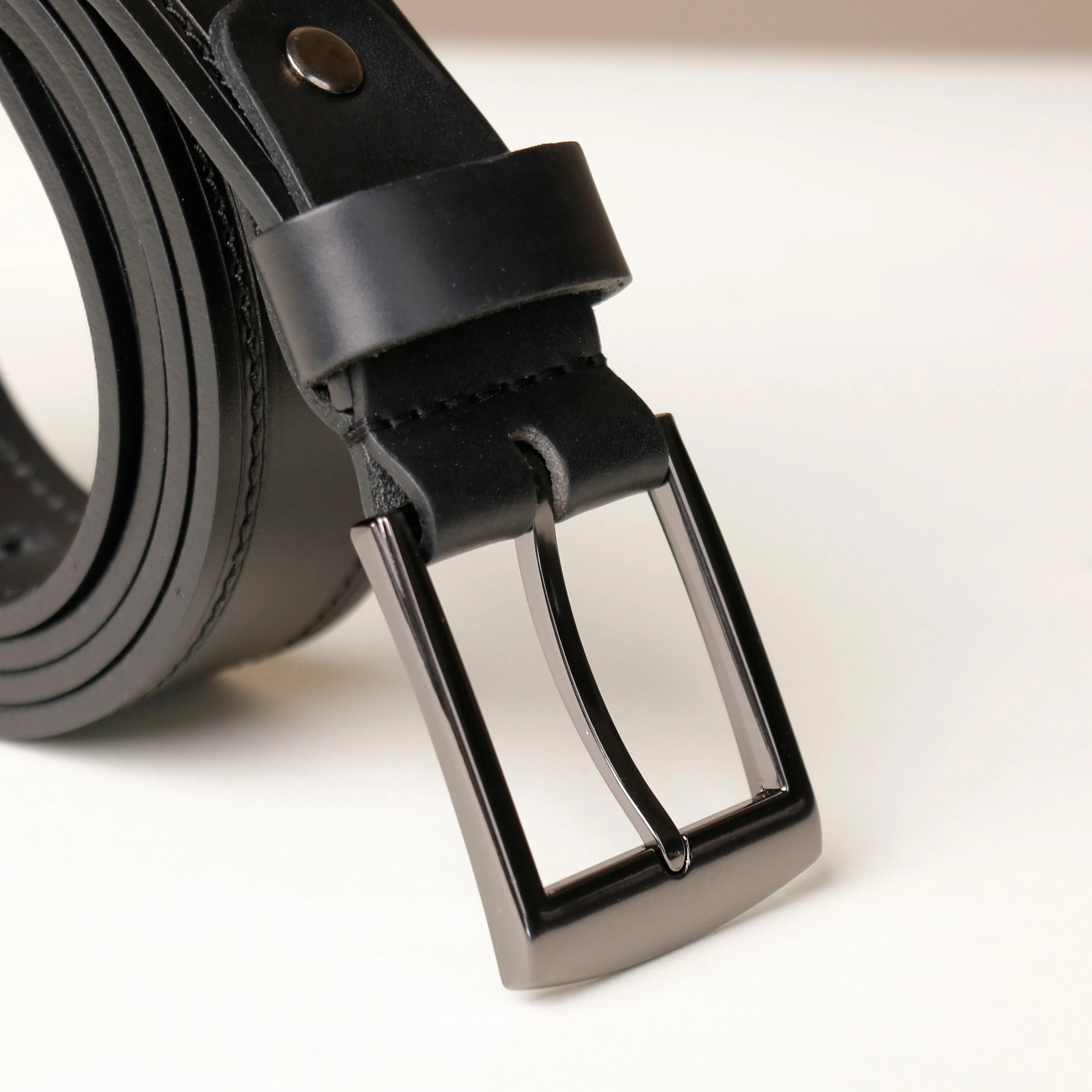 Black Stitched Smooth Leather Belt