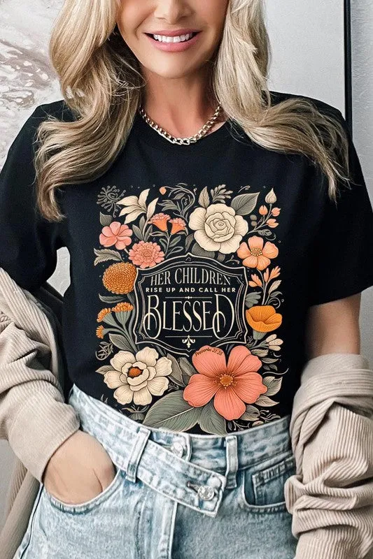 Blessed Floral Graphic T Shirts (Online Only/Ships from USA)