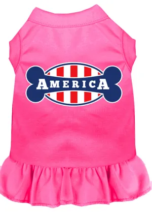 Bonely In America Screen Print Dress Bright Pink Med