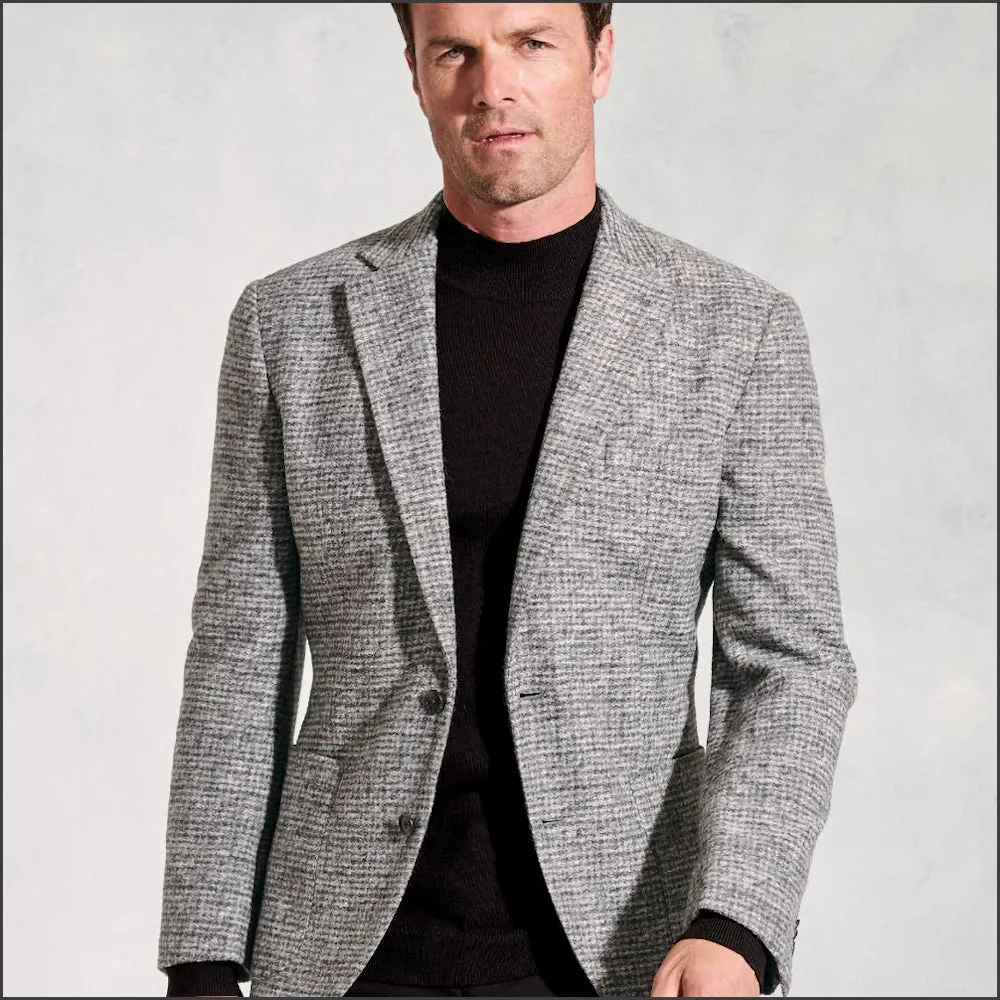 Brook Taverner Tailored Fit Champion Grey Melange Knitted Wool Blend Jacket--