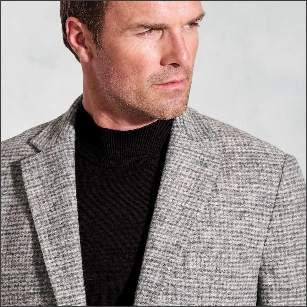Brook Taverner Tailored Fit Champion Grey Melange Knitted Wool Blend Jacket--