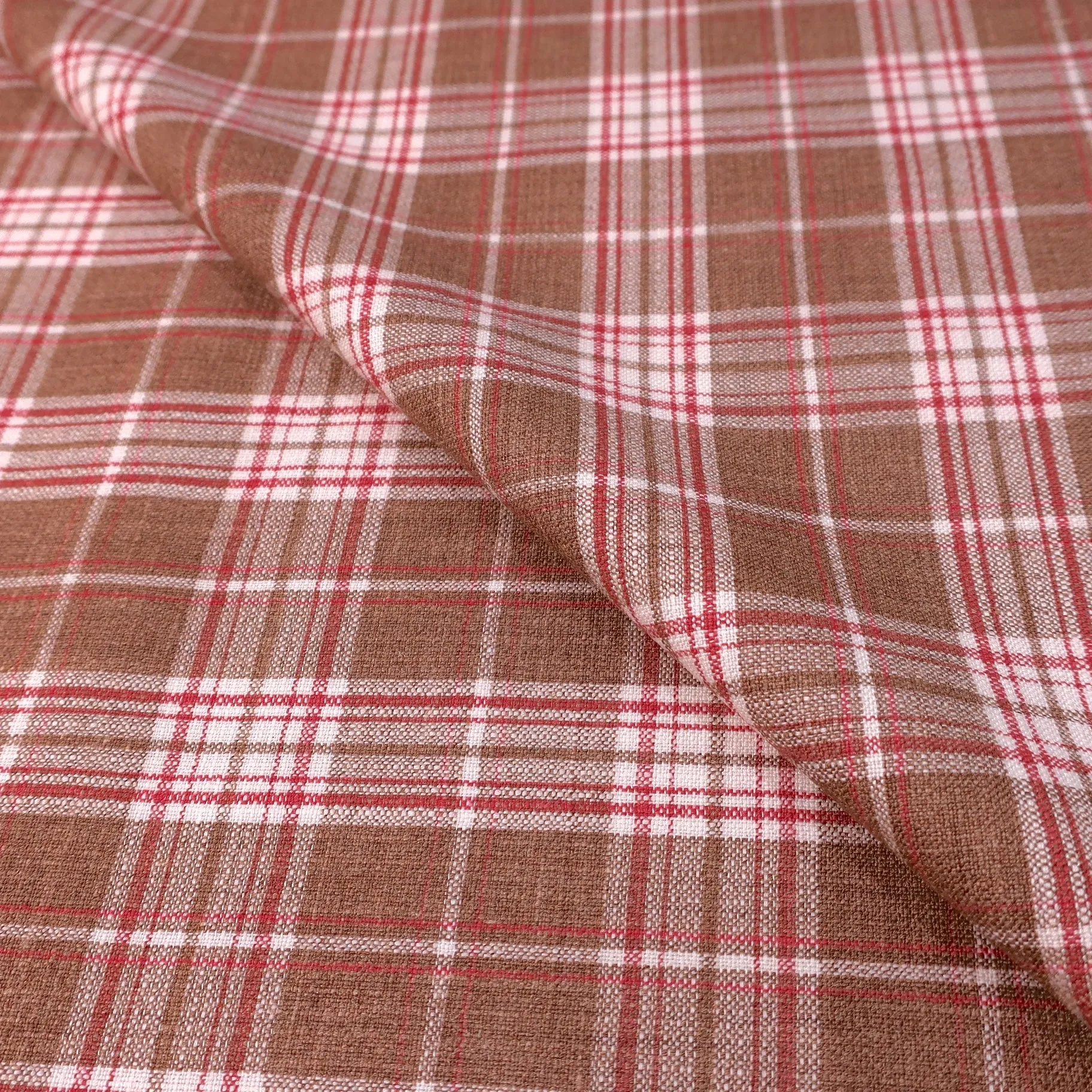 Brown and Off White Tartan Punta Tragara Lana Lino Seta Ariston Fabric
