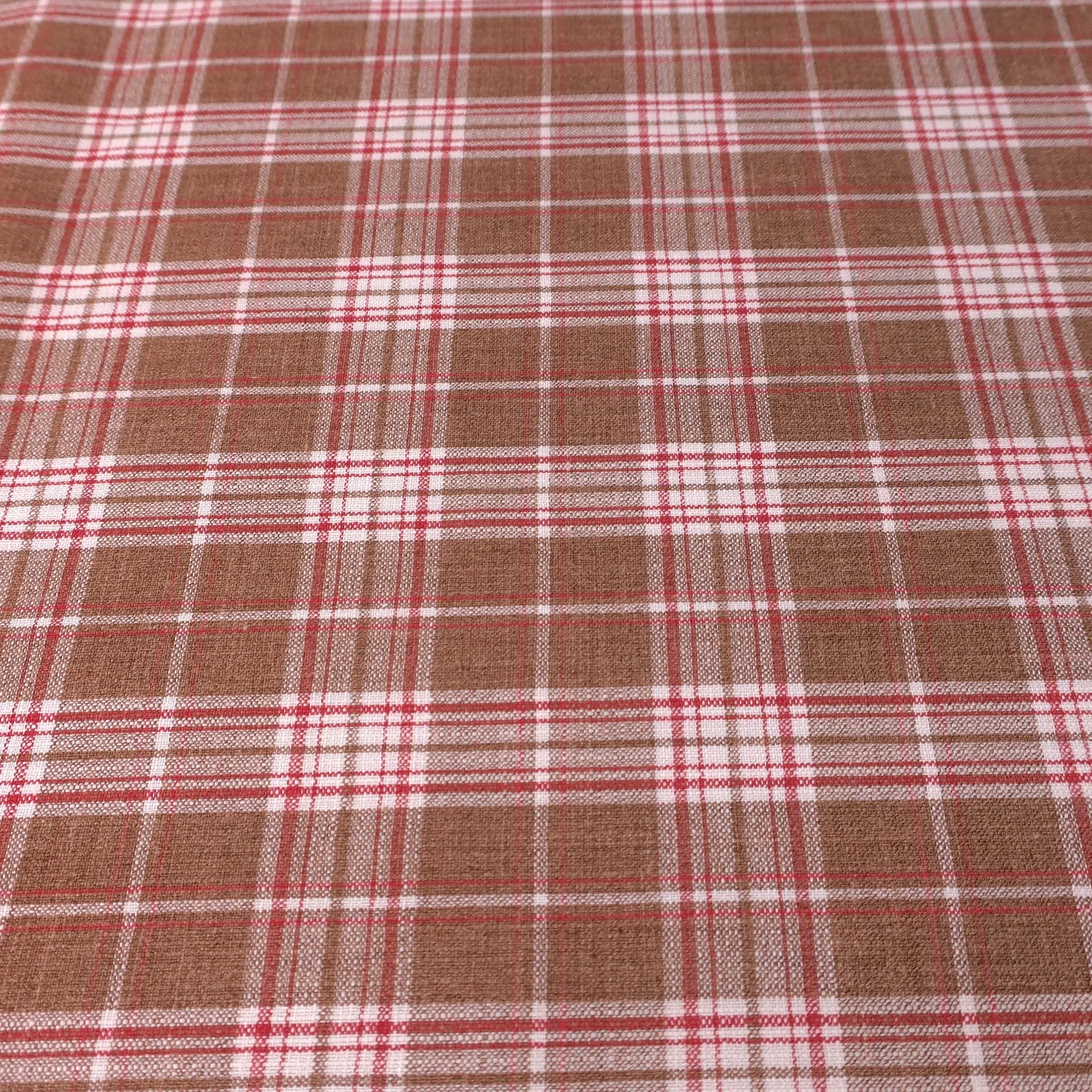 Brown and Off White Tartan Punta Tragara Lana Lino Seta Ariston Fabric