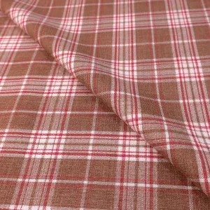 Brown and Off White Tartan Punta Tragara Lana Lino Seta Ariston Fabric