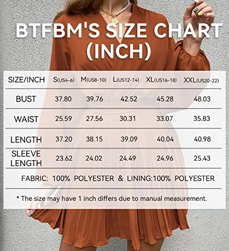 BTFBM Women 2023 Summer Casual Dresses Boho Wrap V Neck Puff Long Sleeve Beach Cocktail Flowy Pleated A-Line Mini Dress(Solid Brick Red, X-Large)