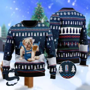 Bulldog Drink Natural Light Beer Christmas Ugly Sweater