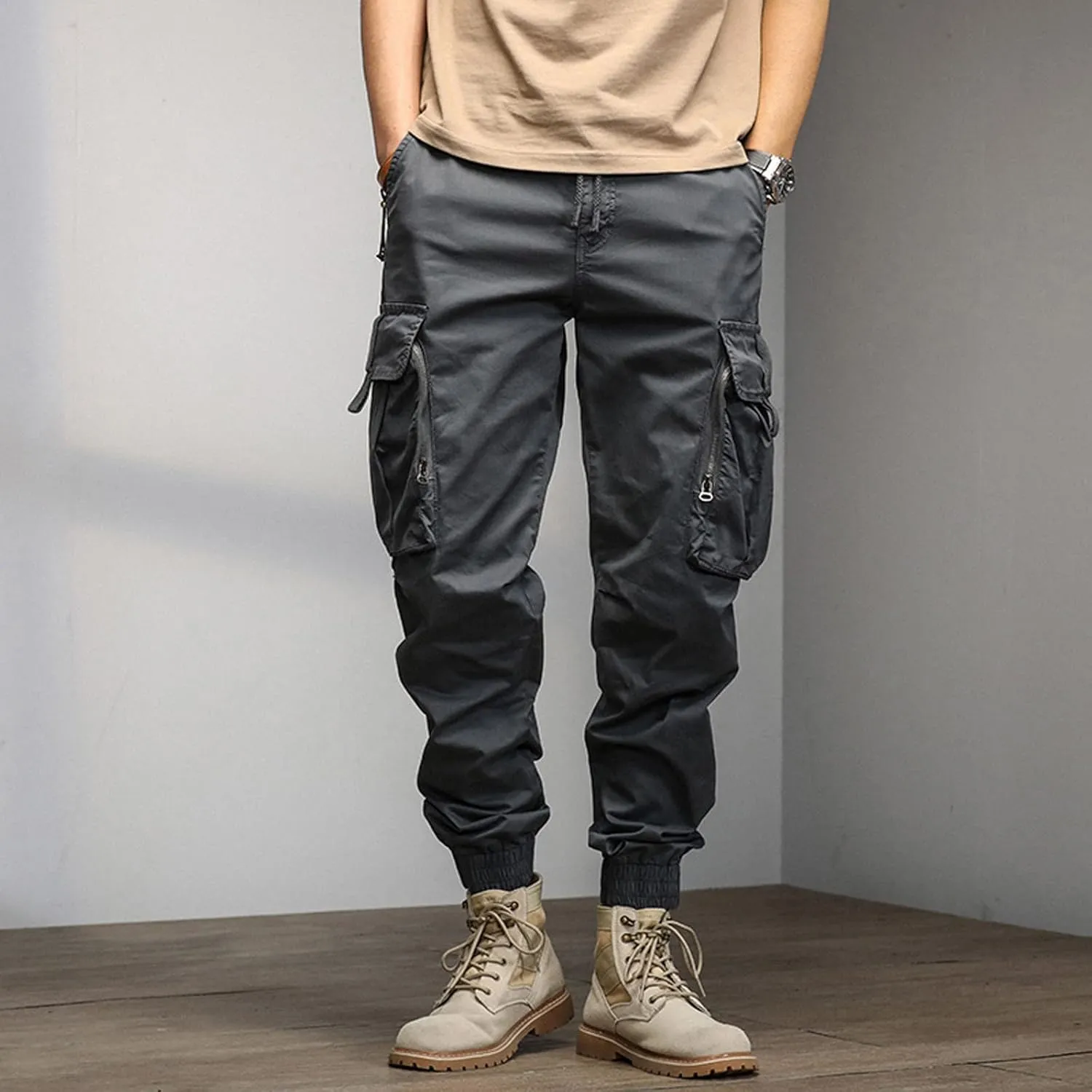 Cargo Pants for Men Relaxed Fit Sweatpants with Pockets Drawstring Athletic Pants Joggers Running Sports Sweatpants