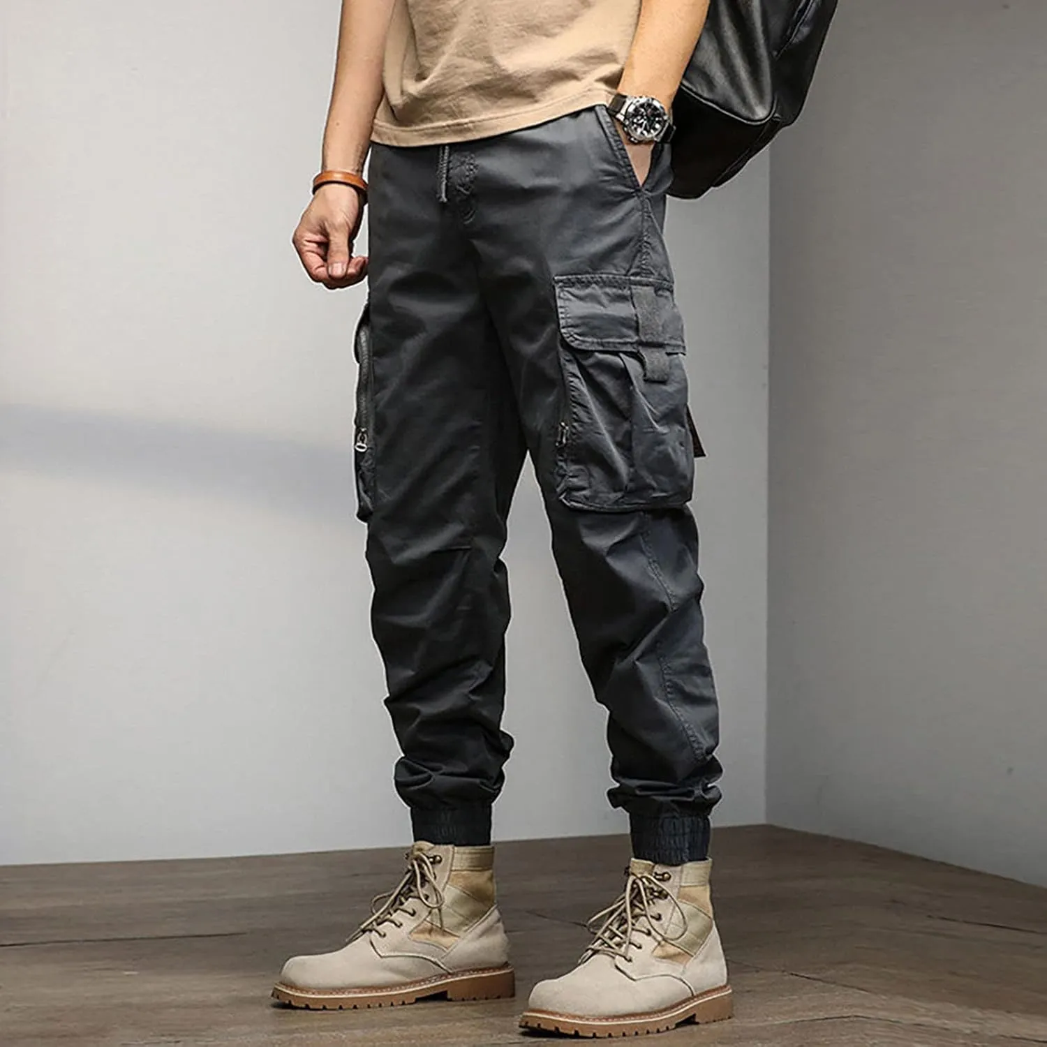 Cargo Pants for Men Relaxed Fit Sweatpants with Pockets Drawstring Athletic Pants Joggers Running Sports Sweatpants