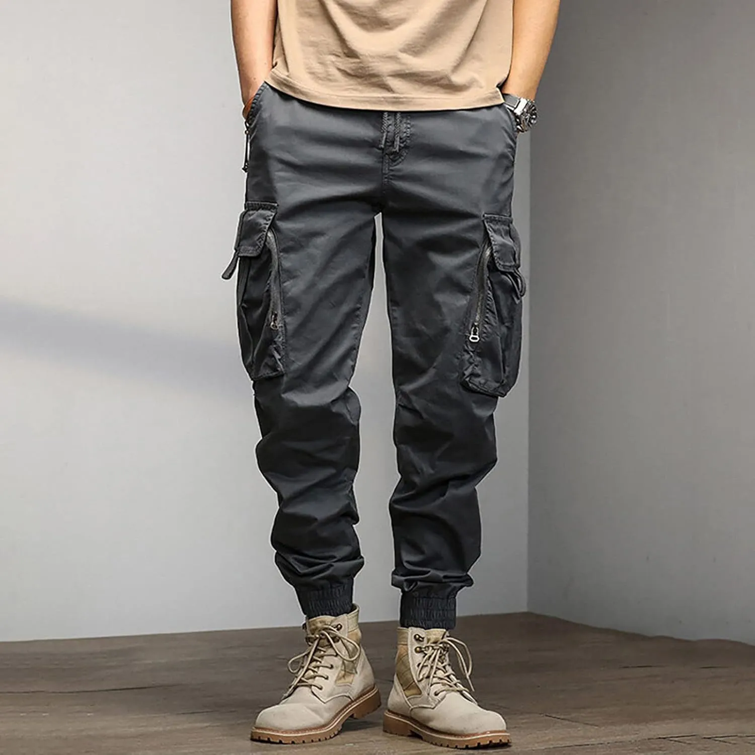 Cargo Pants for Men Relaxed Fit Sweatpants with Pockets Drawstring Athletic Pants Joggers Running Sports Sweatpants