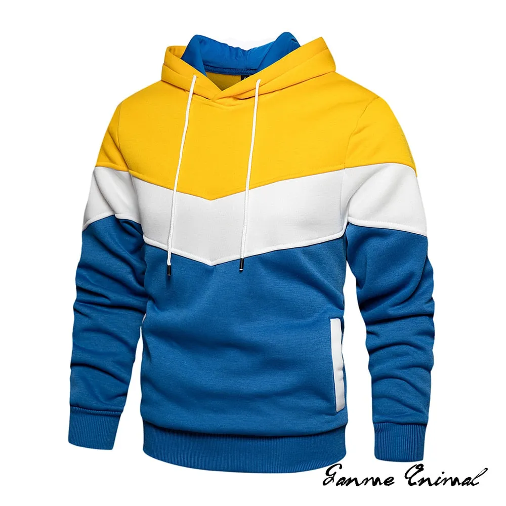 Casual Streetwear Style Men's Autumn Winter Patchwork Hoodies and Sportswear Sweatshirts for Warmth and Comfort