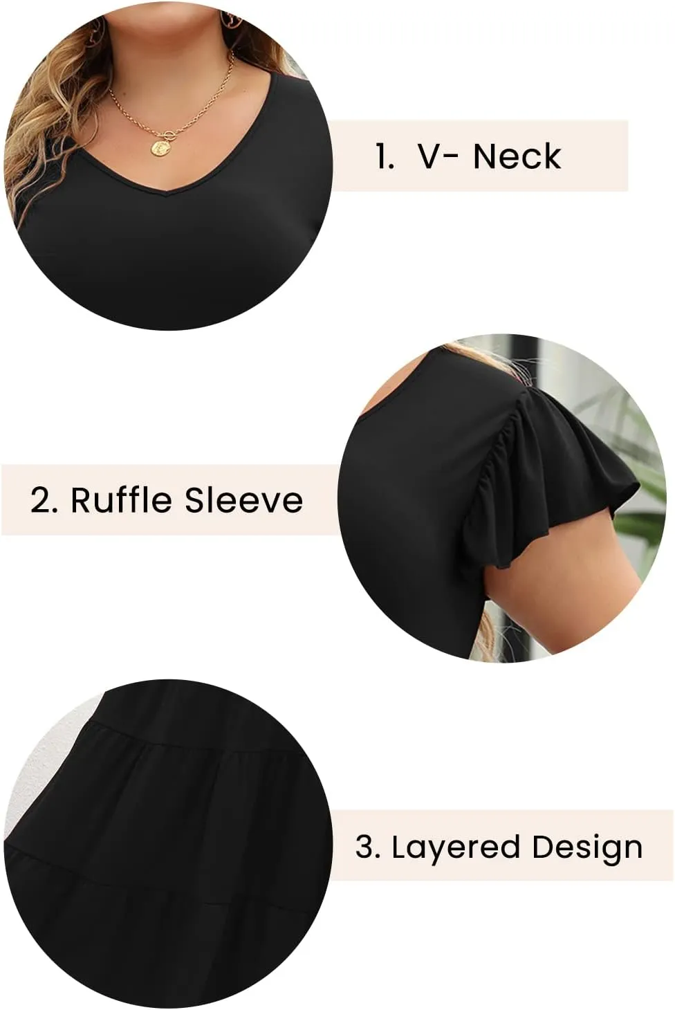 Celkuser Plus Size Casual Summer Dresses Curvy Womens Elastic Waist Tiered A Line Ruffle Hem Dress with Pockets