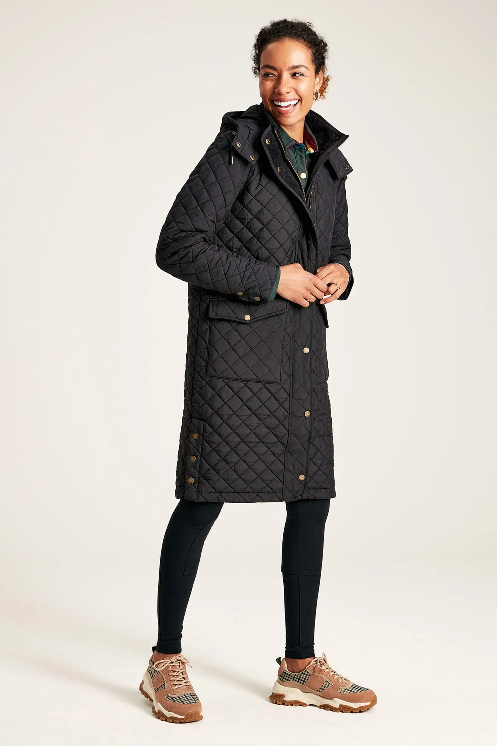 Chatsworth Long Diamond Quilted Long Coat - Black