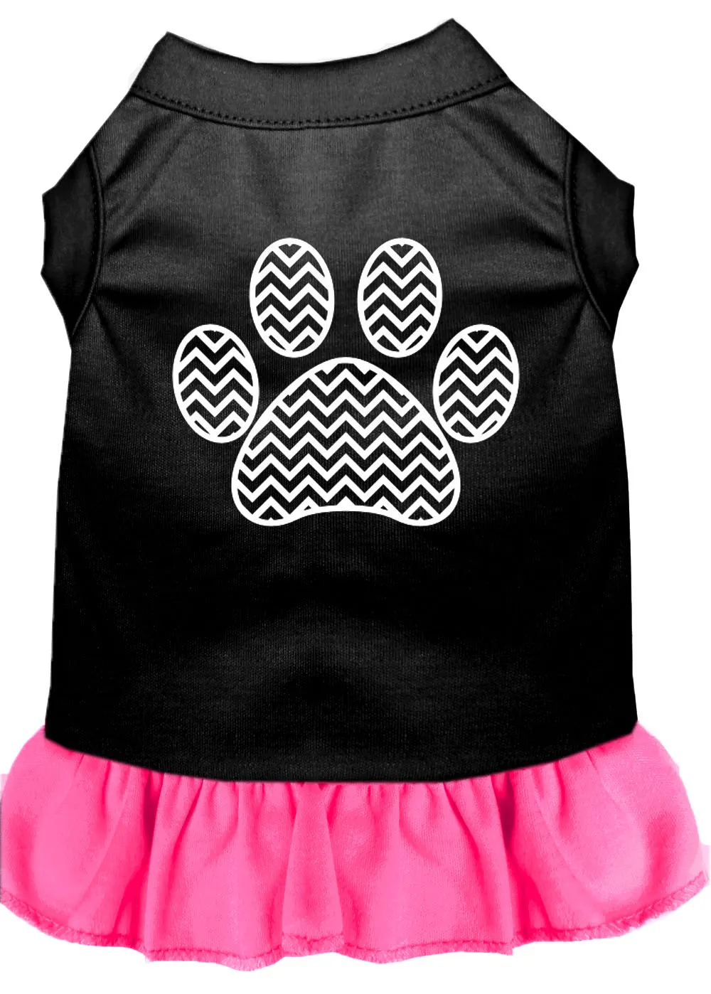 Chevron Paw Screen Print Dress Black With Bright Pink Med
