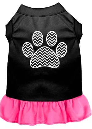 Chevron Paw Screen Print Dress Black With Bright Pink Med