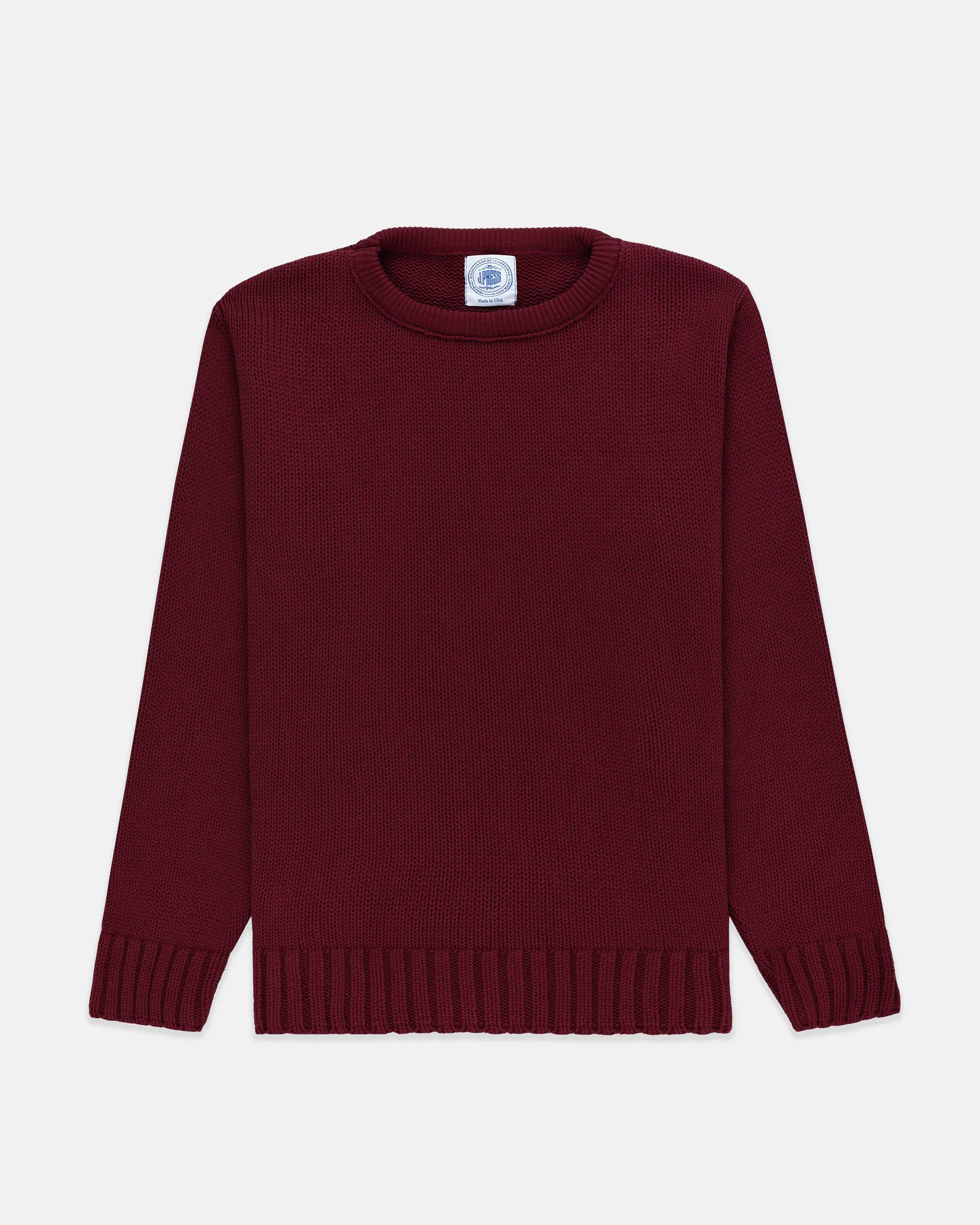 CHUNKY COTTON CREW NECK SWEATER - BURGUNDY