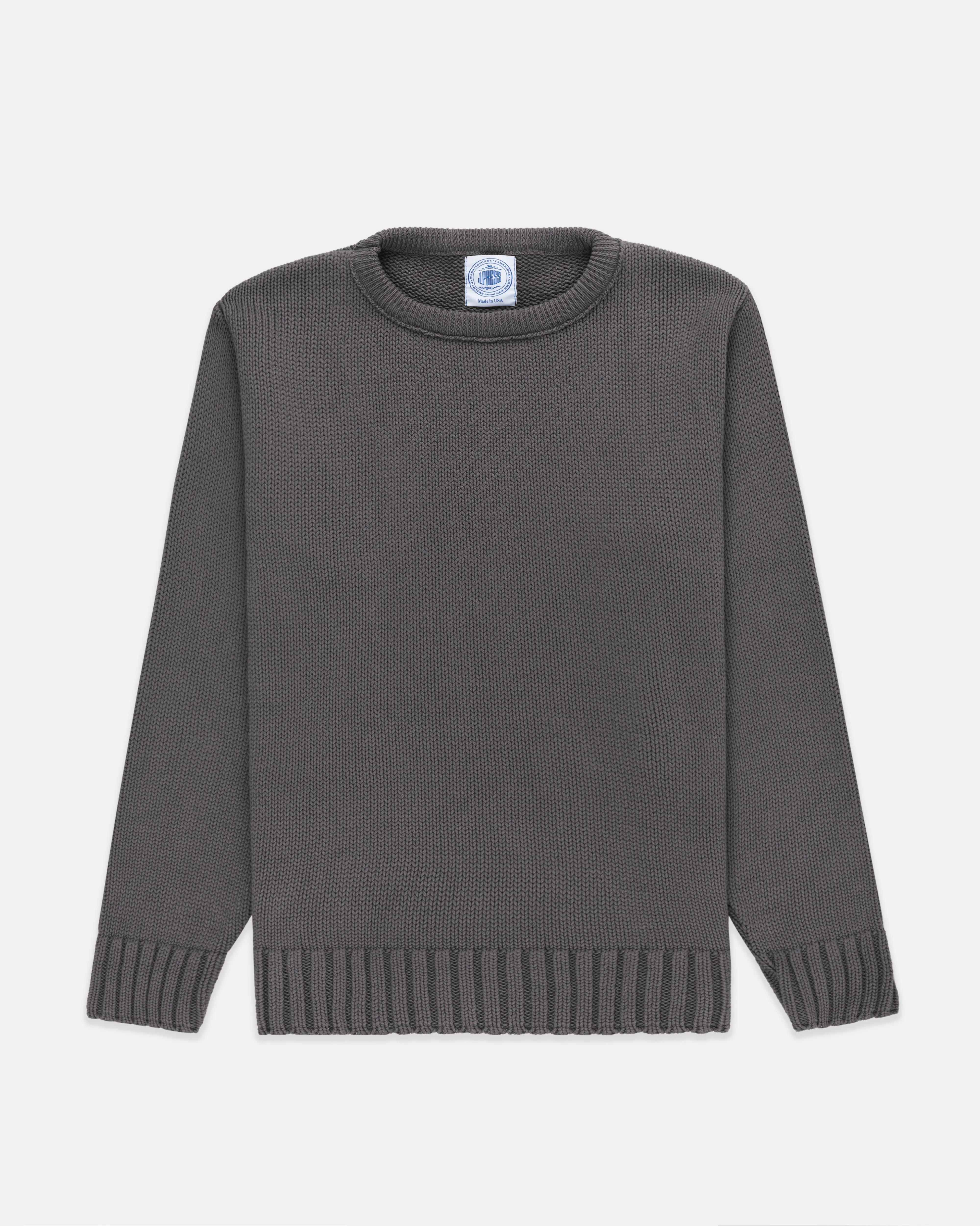 CHUNKY COTTON CREW NECK SWEATER - CHARCOAL
