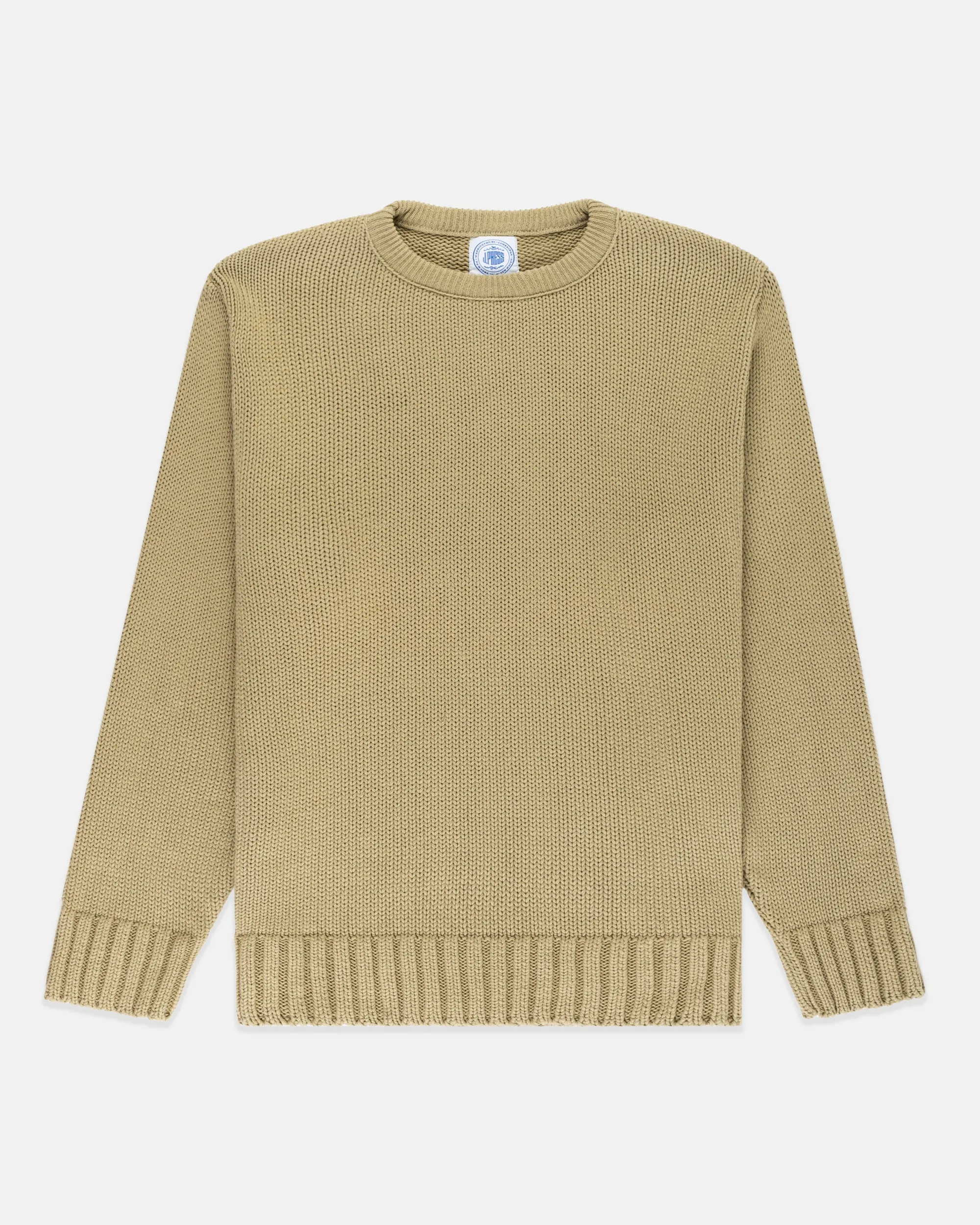 CHUNKY COTTON CREW NECK SWEATER - TAN