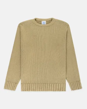 CHUNKY COTTON CREW NECK SWEATER - TAN