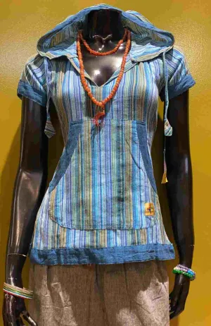 Cotton Cap-Sleeve Front Pocket Hoodie Tunic – Prepack of 4 Sizes - Stripes