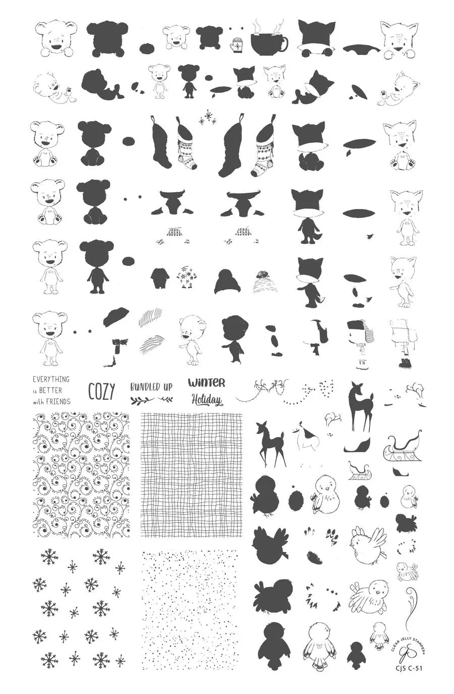 Cozy Friends (CJS C-51) - Clear Jelly Stamping Plate