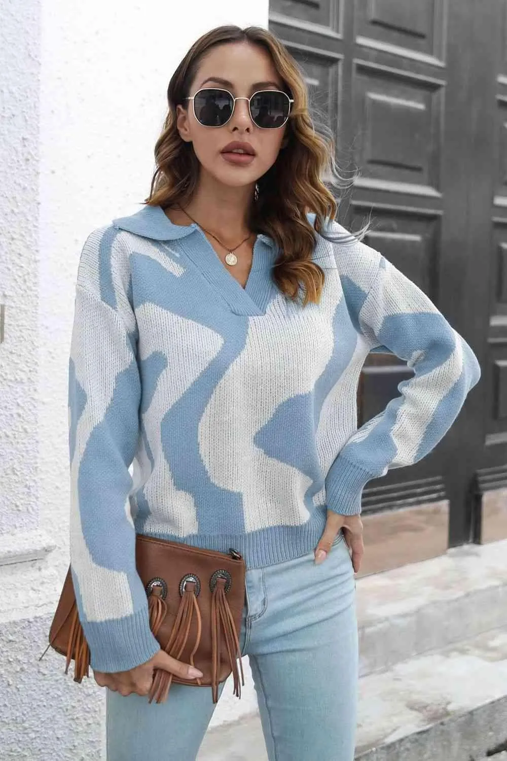 Cozy In Style Two-Tone Collared Pullover Sweater