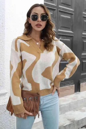 Cozy In Style Two-Tone Collared Pullover Sweater