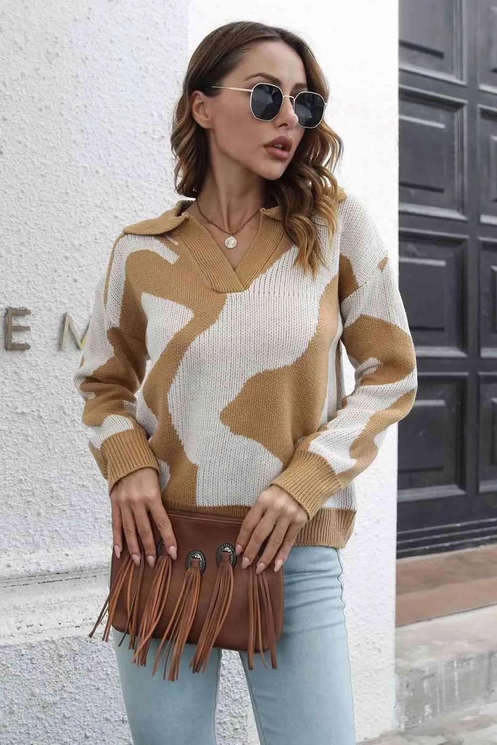 Cozy In Style Two-Tone Collared Pullover Sweater