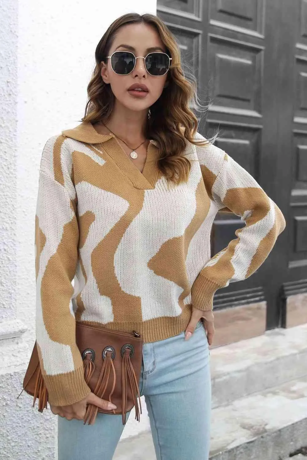 Cozy In Style Two-Tone Collared Pullover Sweater