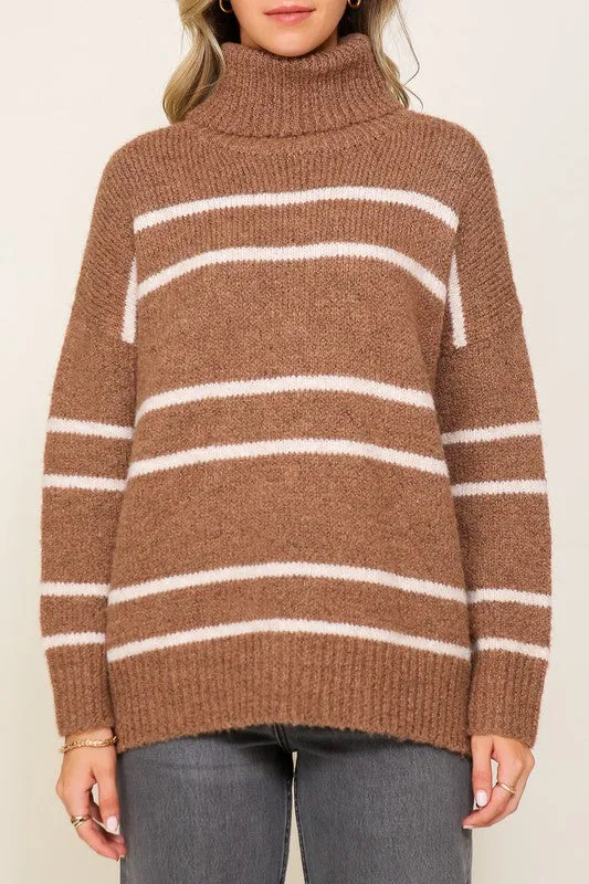 Cozy Turtle Neck Pinstripe Sweater