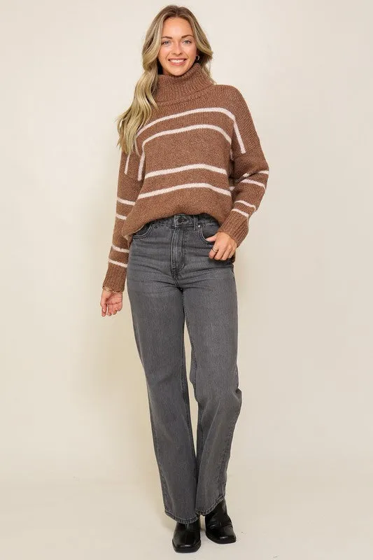 Cozy Turtle Neck Pinstripe Sweater
