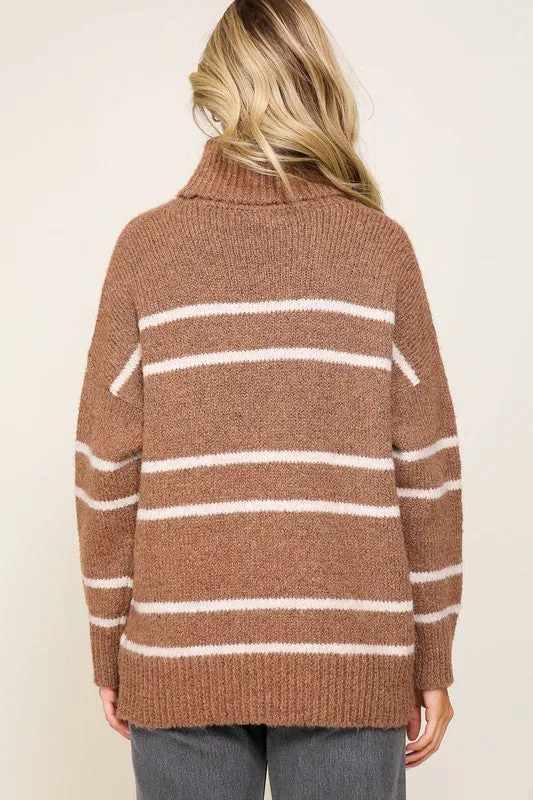 Cozy Turtle Neck Pinstripe Sweater