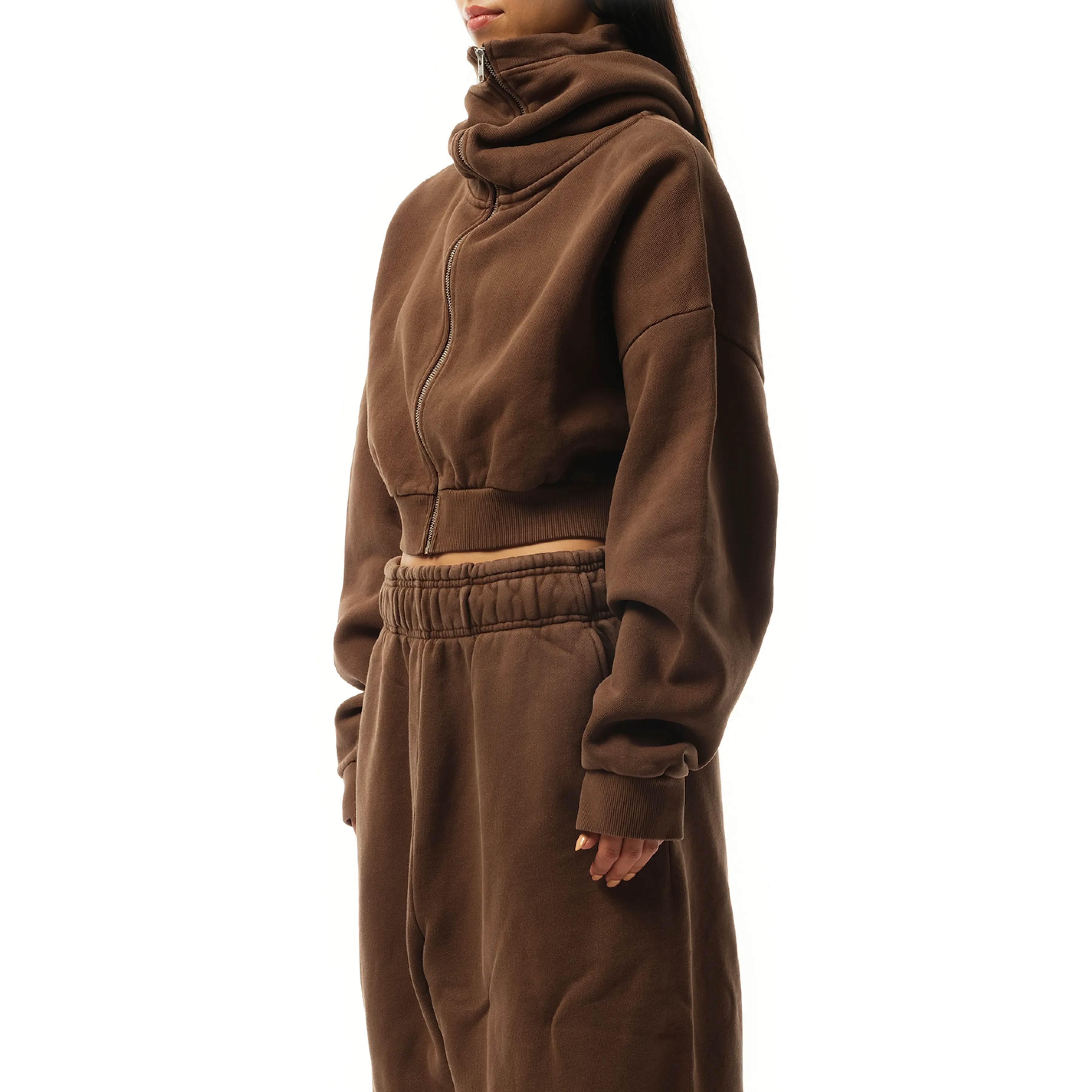Cropped Full Zip Hoodie in Brunette