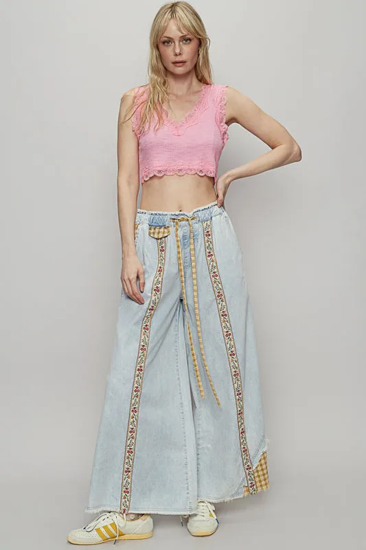 Front Ribbon Floral Pants