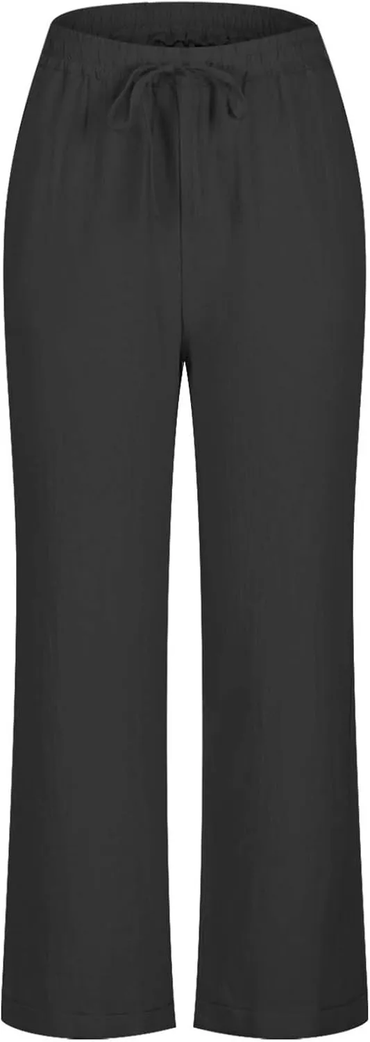 FZYLQY Womens Drawstring Waist Linen Trousers with Pockets Casual Loose Fit Pants for 2025 Summer Relaxed Comfort