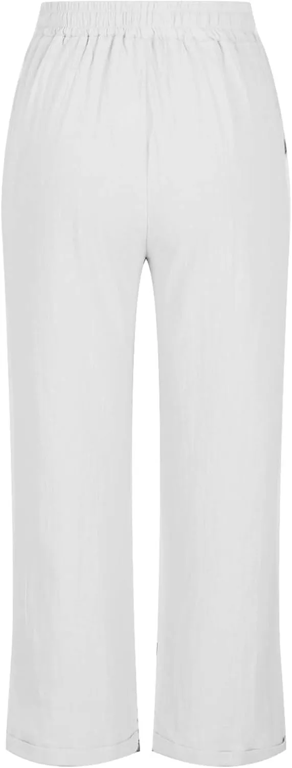 FZYLQY Womens Drawstring Waist Linen Trousers with Pockets Casual Loose Fit Pants for 2025 Summer Relaxed Comfort