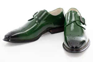 Green Medallion-Toe Monk Strap