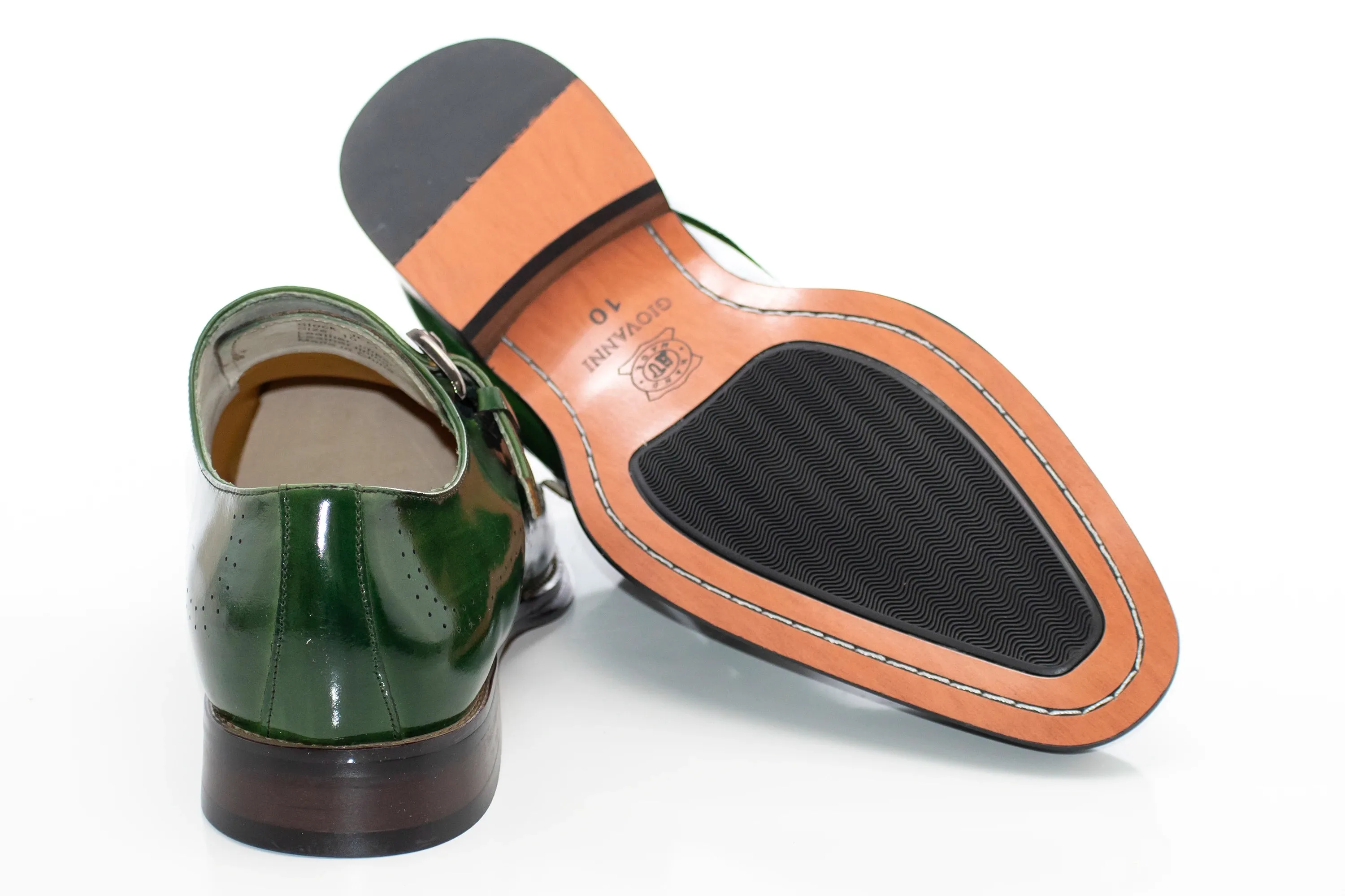 Green Medallion-Toe Monk Strap