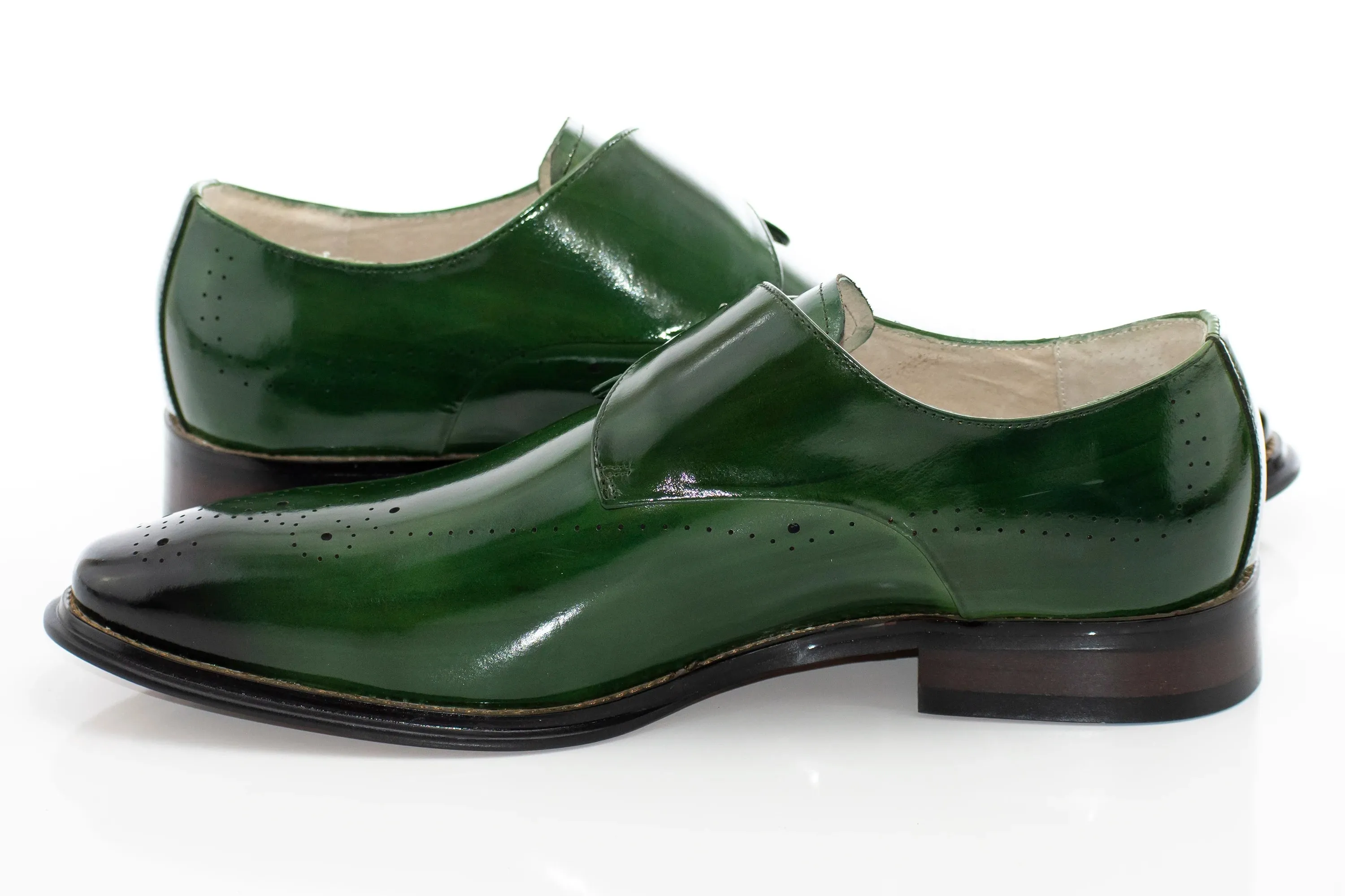 Green Medallion-Toe Monk Strap