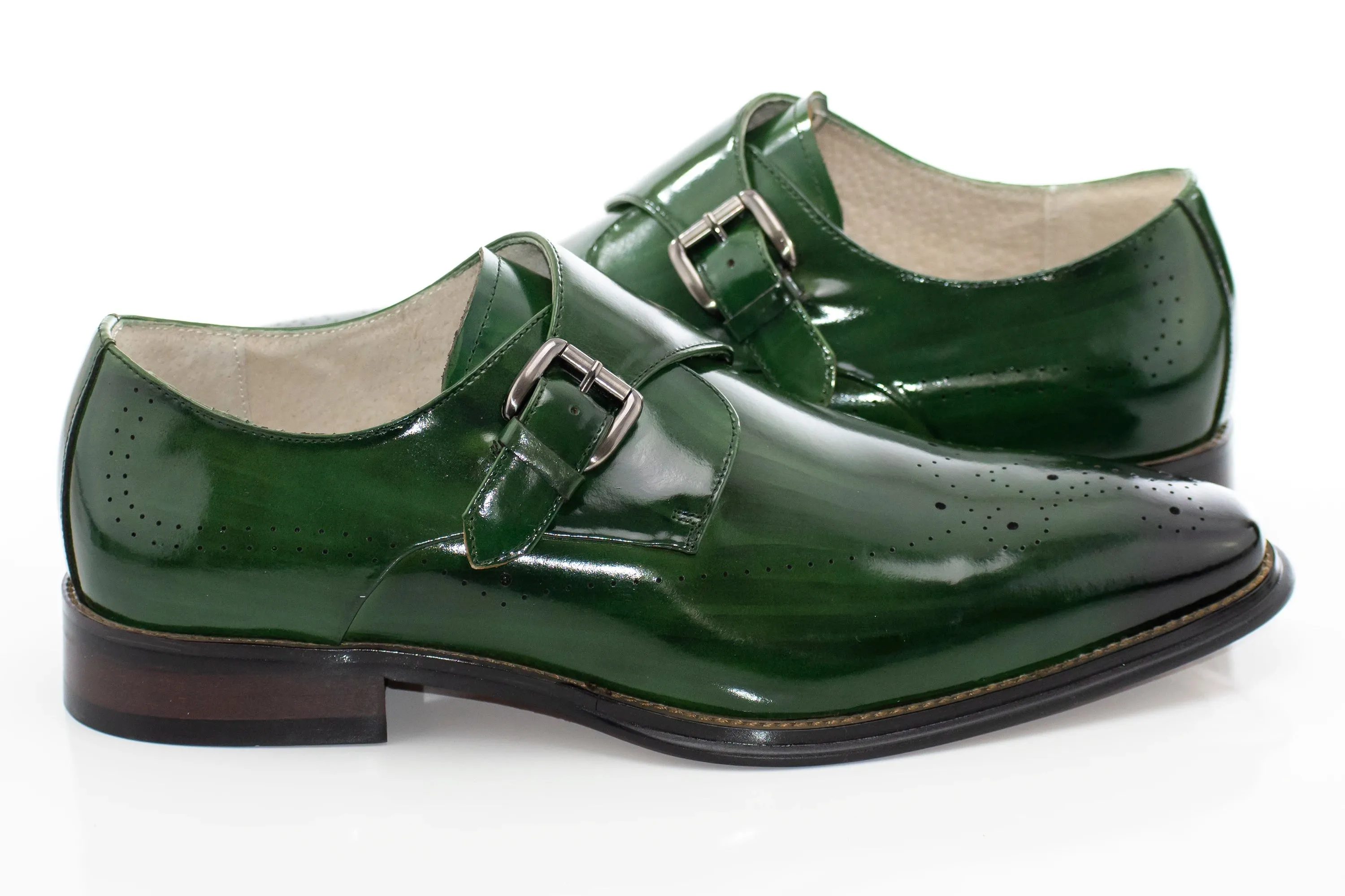 Green Medallion-Toe Monk Strap